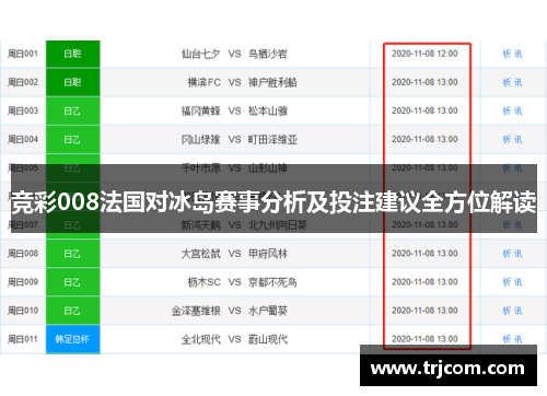 竞彩008法国对冰岛赛事分析及投注建议全方位解读